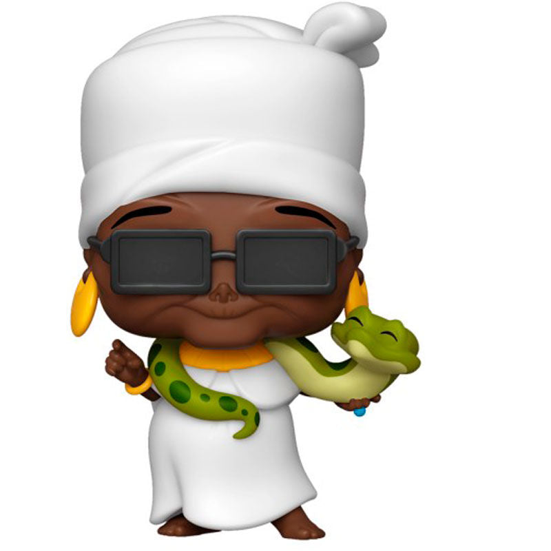 Vue rapprochée de la figurine Funko POP Mama Odi Serpent avec détails précis et boîte transparente pour collectionneurs Disney