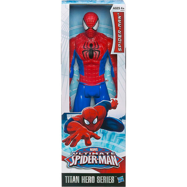 Figurine Marvel Spiderman Ultimate Titan Hero de 30cm en position dynamique sur fond blanc
