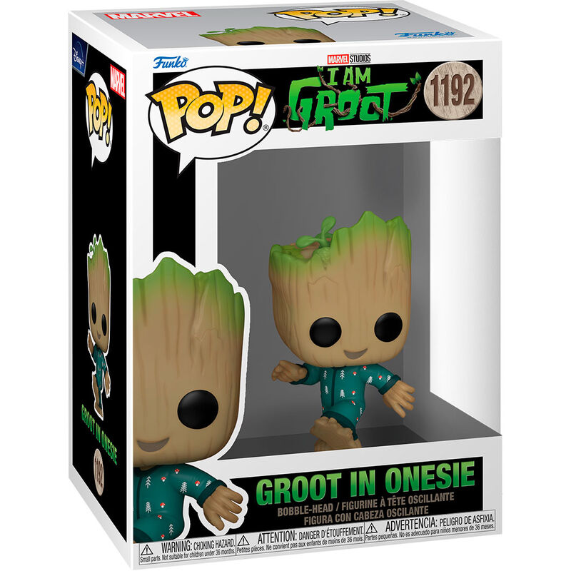 Figurine Funko POP Groot en Onesie, personnage Marvel, vinyle 9cm avec boîte vitrine transparente