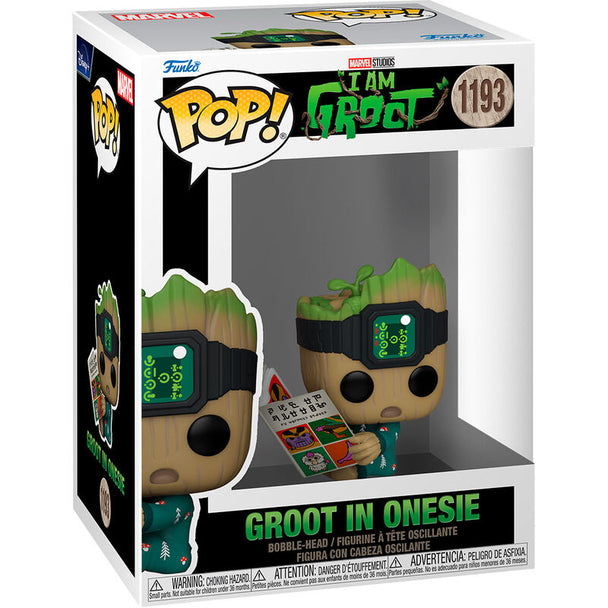 Figurine Funko POP Groot en Onesie de 9cm présentée dans sa boîte cadeau avec fenêtre transparente