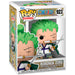 Figurine Funko POP Roronoa Zoro de One Piece en vinyle, hauteur 9 cm, présentée dans sa boîte vitrine