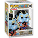 Figurine Funko POP Jinbe de One Piece, vue de face dans sa boîte vitrine transparente.