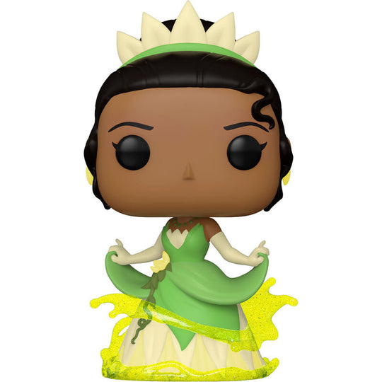 Détail de la figurine Funko POP Tiana en vinyle, édition Disney 100th Anniversary, sur fond blanc