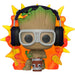 Vue rapprochée de la figurine Funko POP Groot avec détonateur, détail des couleurs et du design