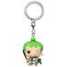 Vue rapprochée du porte-clés Roronoa Zoro FUNKO Pocket POP montrant les détails précis de la figurine miniature.