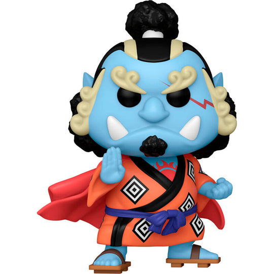 Figurine Funko POP Jinbe de One Piece, gros plan sur les détails et la finition vinyl.