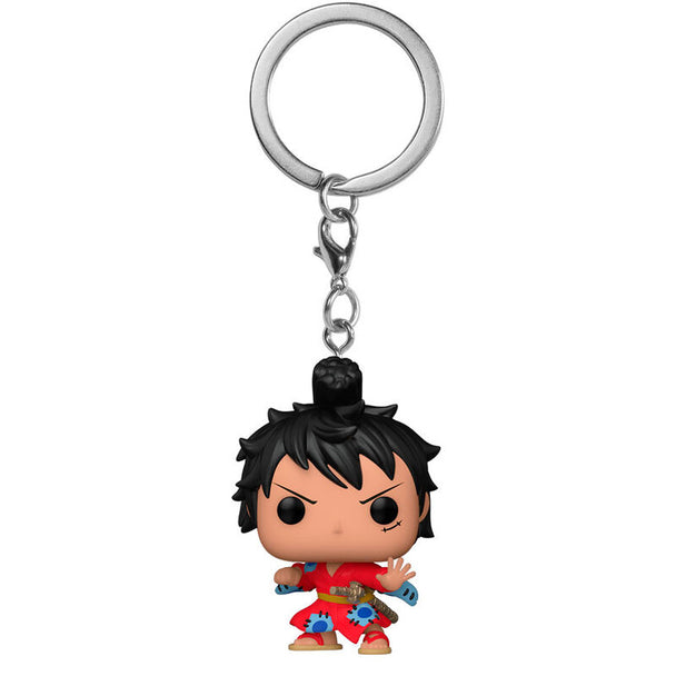 Vue rapprochée du porte-clés Pocket POP Luffytaro de One Piece montrant la qualité des matériaux et le design soigné.