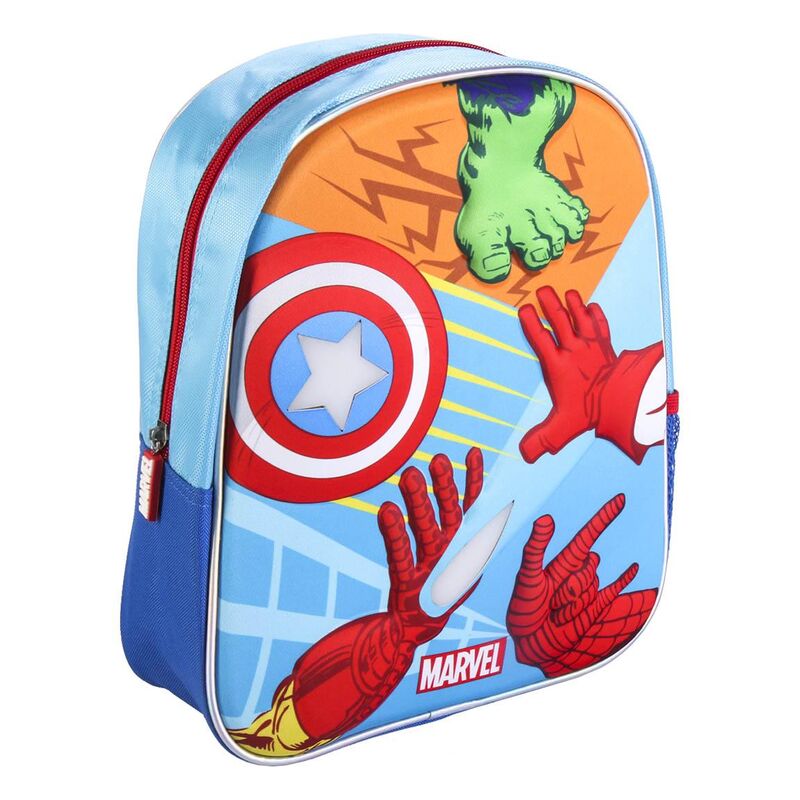 Sac à dos Marvel Avengers 3D lumineux de face avec logo CERDÁ et détails colorés pour enfant