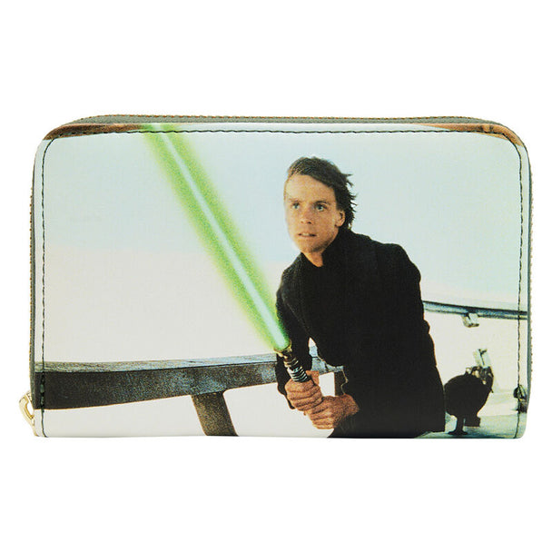 Vue avant du portefeuille Loungefly Star Wars Retour du Jedi en simili cuir vegan avec détails imprimés colorés