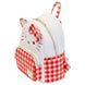 Détail du motif Hello Kitty brodé sur le sac à dos Loungefly, montrant la qualité du travail