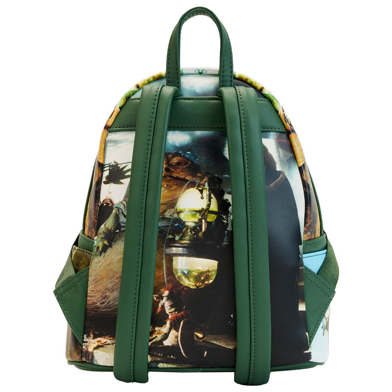 Illustration imprimée en gros plan représentant une scène iconique de Retour du Jedi sur le sac à dos