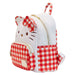 Sac à dos Loungefly Hello Kitty Sanrio posé sur une surface blanche, illustrant son design compact et élégant