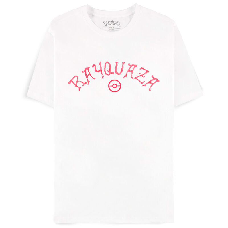 T-shirt DIFUZED avec illustration détaillée de Rayquaza en couleurs vives sur fond noir, vue de face