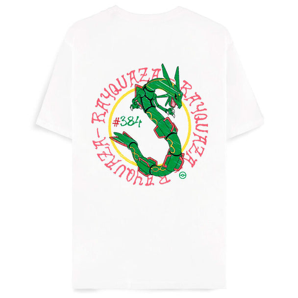 Zoom sur la texture 100% coton du t-shirt Rayquaza Pokémon DIFUZED montrant la qualité du tissu