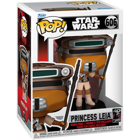 Figurine Funko POP Princesse Leia Star Wars 40e anniversaire vue de face dans sa boîte vitrine