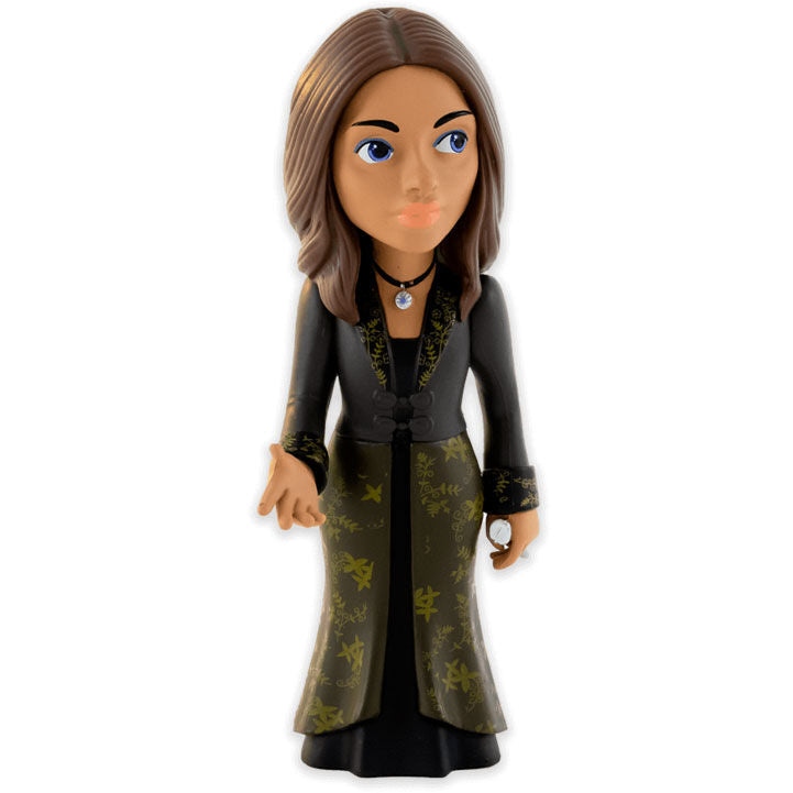 Profil de la figurine Yennefer MINIX montrant sa posture et ses vêtements noirs élégants