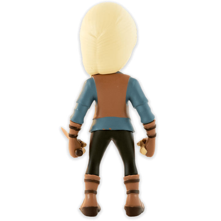 Détail rapproché du visage de la figurine Ciri The Witcher soulignant les traits expressifs et la peinture soignée