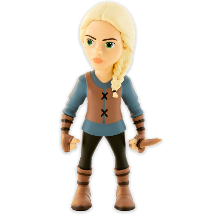 Profil latéral de la figurine Ciri MINIX montrant la posture dynamique et la qualité des finitions
