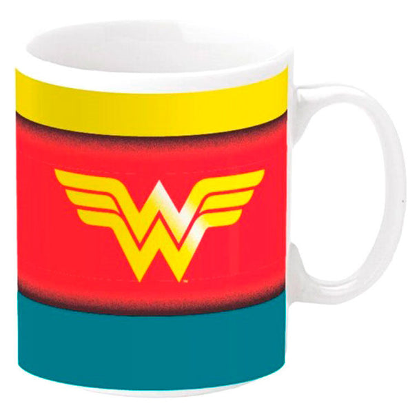 Mug en céramique DC Comics avec illustration colorée de Wonder Woman, capacité 325ml, parfait pour boissons chaudes.
