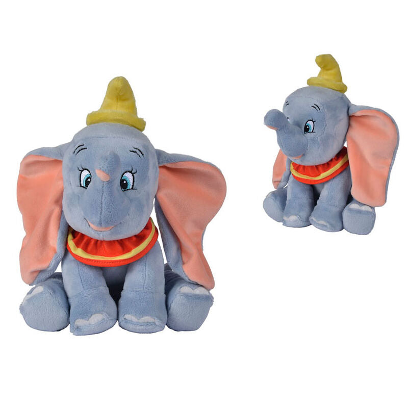 Peluche Dumbo Disney de 25cm vue de face, réalisée par Simba avec tissu doux et détails réalistes