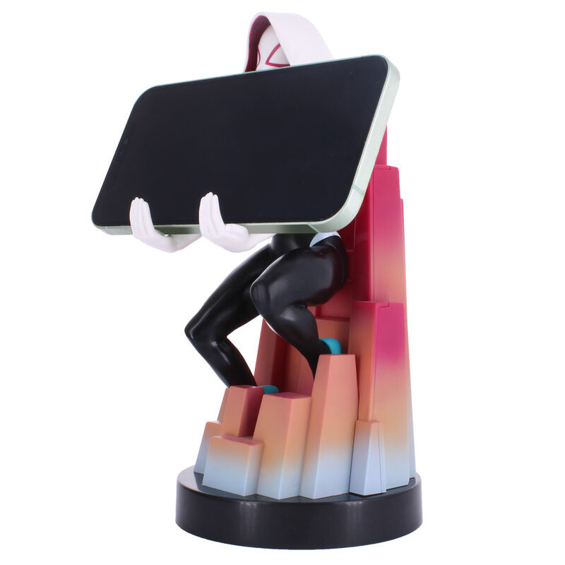 Figurine Spider Gwen Cable Guy avec smartphone posé en équilibre sur les mains