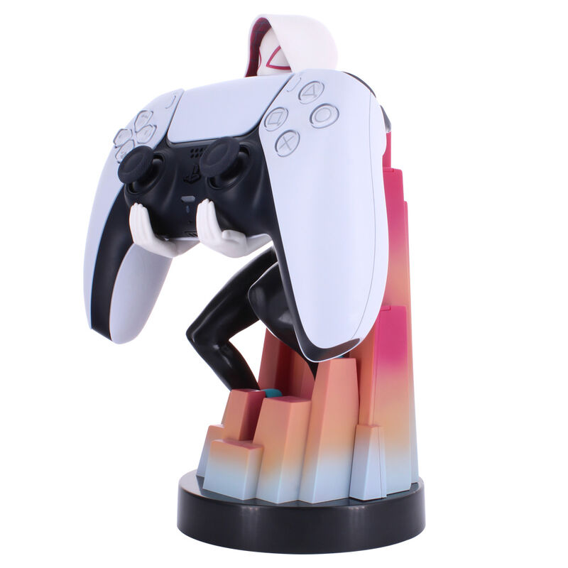 Support Spider Gwen tenant une manette et un smartphone côte à côte