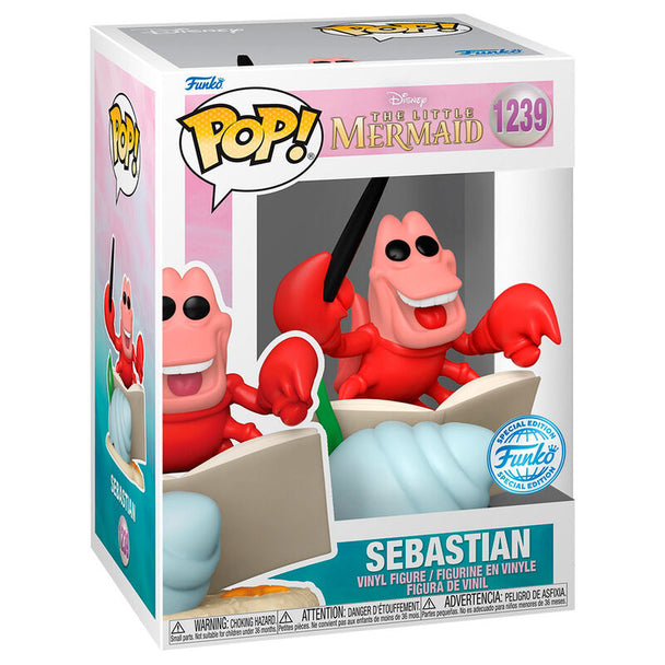 Boîte cadeau avec fenêtre transparente contenant la figurine Funko POP Sebastian, personnage iconique Disney La Petite Sirène