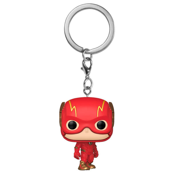 Porte-clés FUNKO The Flash avec vue latérale sur la figurine attachée à un anneau métallique robuste.