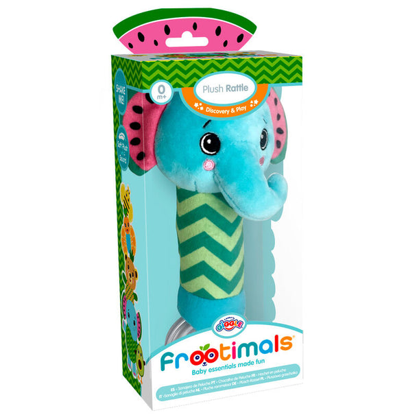 Détail de l’anneau de dentition intégré au hochet peluche Melany Melephant Frootimals