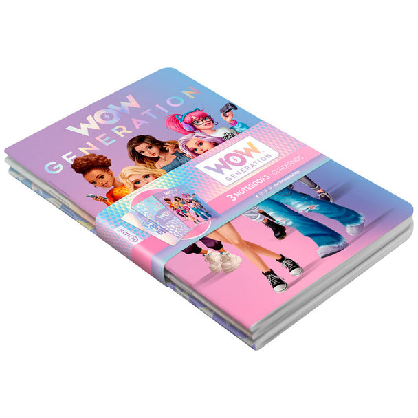 Vue d'ensemble du set de 3 carnets A5 WOW GENERATION avec couverture élégante