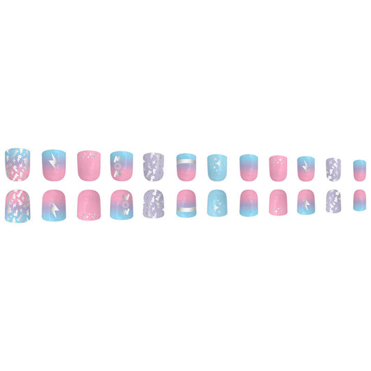 Vue rapprochée du set de 24 ongles adhésifs colorés WOW GENERATION pour enfants, présentant des motifs variés et attrayants