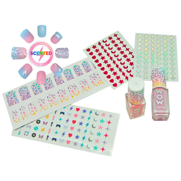 Lime à ongles en forme d'éclair WOW accompagnée des deux vernis à ongles rose et lilas du set parfumé