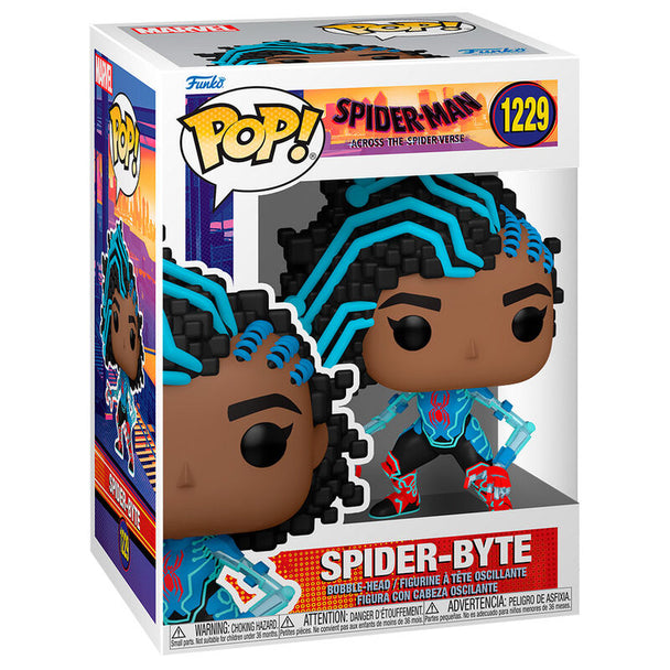 Figurine Funko POP Spiderman Across the Spiderverse de 9 cm dans sa boîte vitrine transparente, vue de face