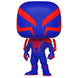 Vue rapprochée de la figurine Funko POP Spider-Man 2099 avec détails de costume bleu et rouge