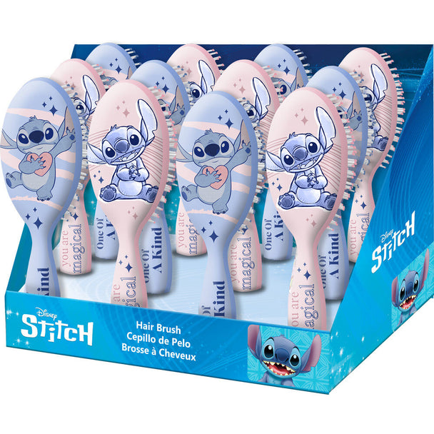 Brosse à cheveux Disney Stitch avec poils doux et manche coloré sur fond blanc