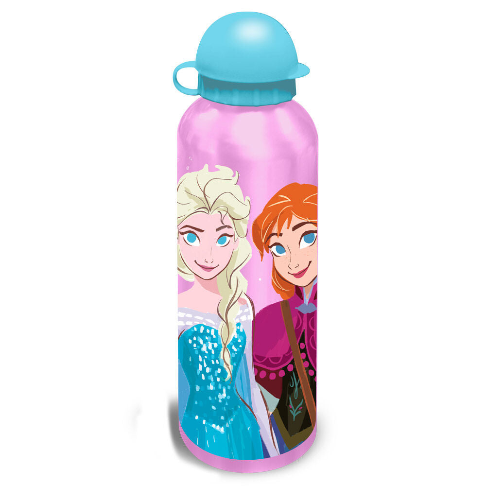 Gourde Disney Frozen posée sur une table avec un fond d'école coloré