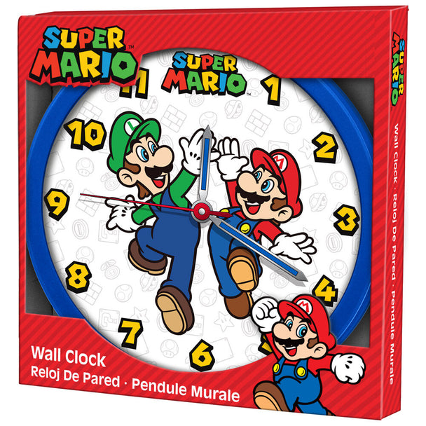 Horloge murale Super Mario Bros de 25cm avec design coloré et personnages emblématiques du jeu vidéo Nintendo