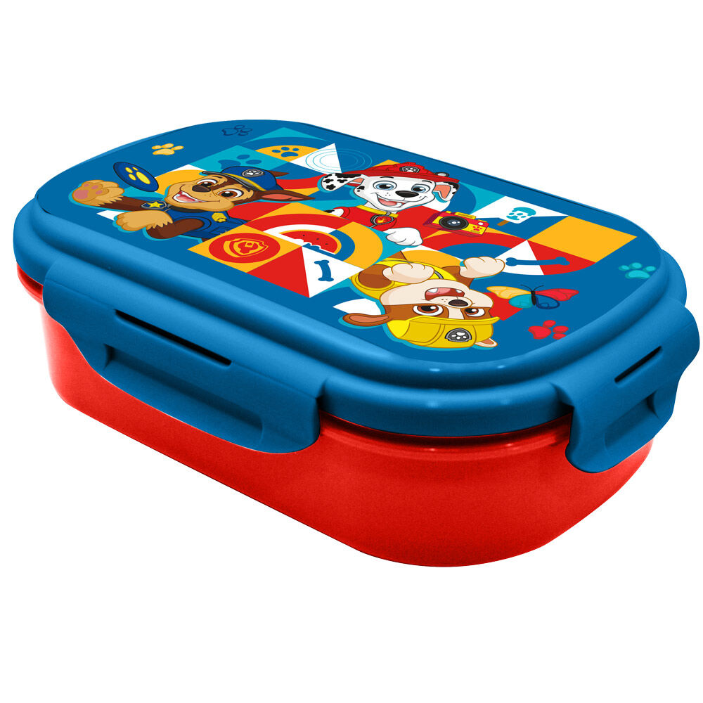 Lunch box Paw Patrol en plastique sans BPA avec couverts assortis, dimensions 21x14x6 cm