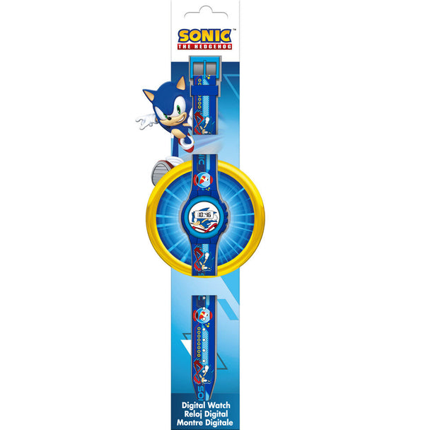 Vue rapprochée du cadran digital de la montre Sonic The Hedgehog affichant l'heure clairement
