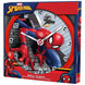 Vue de côté de l'horloge murale Spiderman Marvel montrant son design officiel KIDS LICENSING