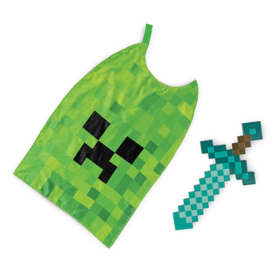 Vue avant du costume Minecraft Layer avec épée, montrant les détails pixelisés du design officiel DISGUISE.