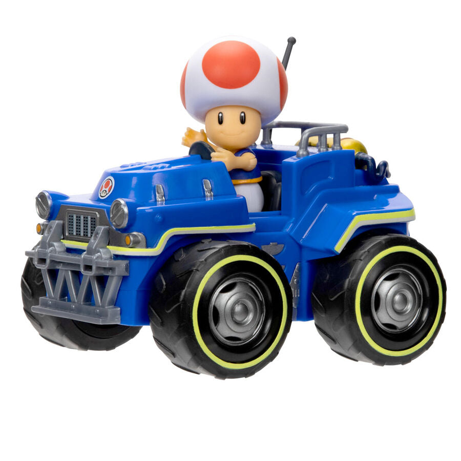 Profil gauche de la figurine Toad Kart montrant le design du kart et la posture du personnage