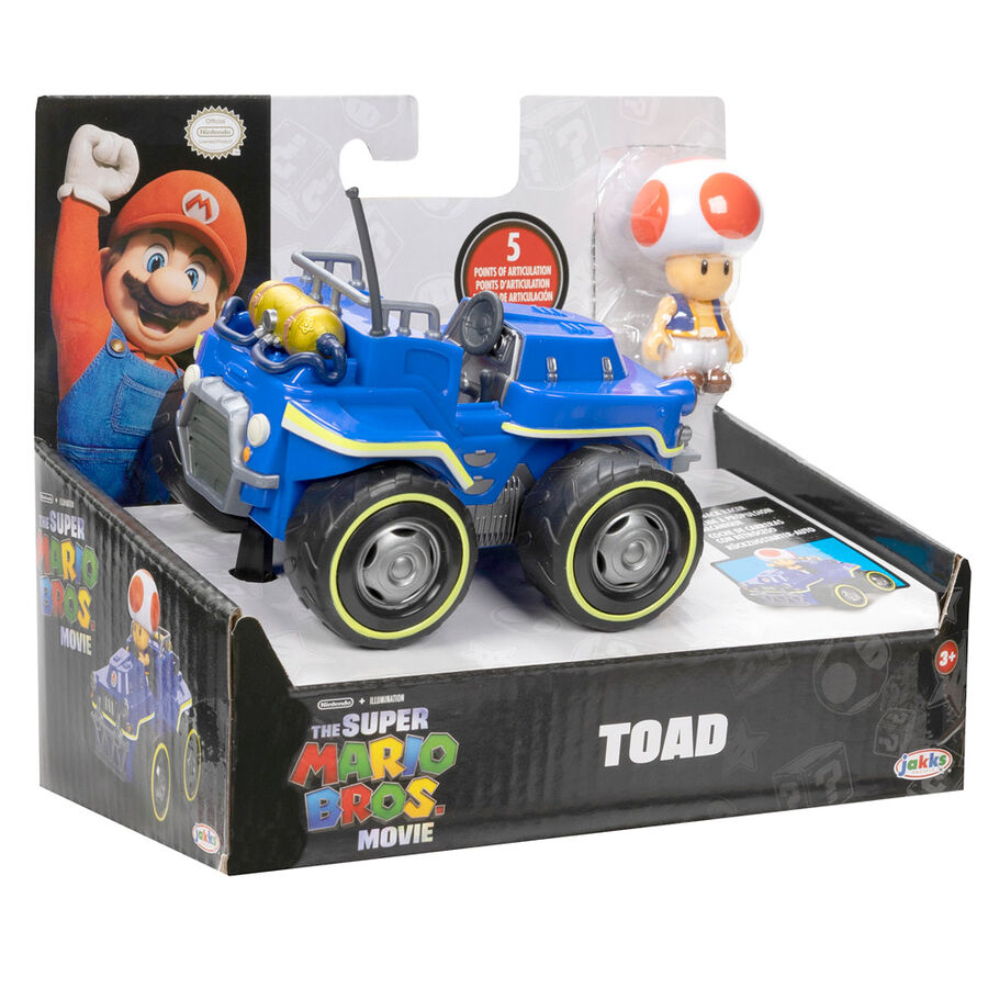 Image rapprochée du logo JAKKS PACIFIC gravé sur la base de la figurine Toad Kart