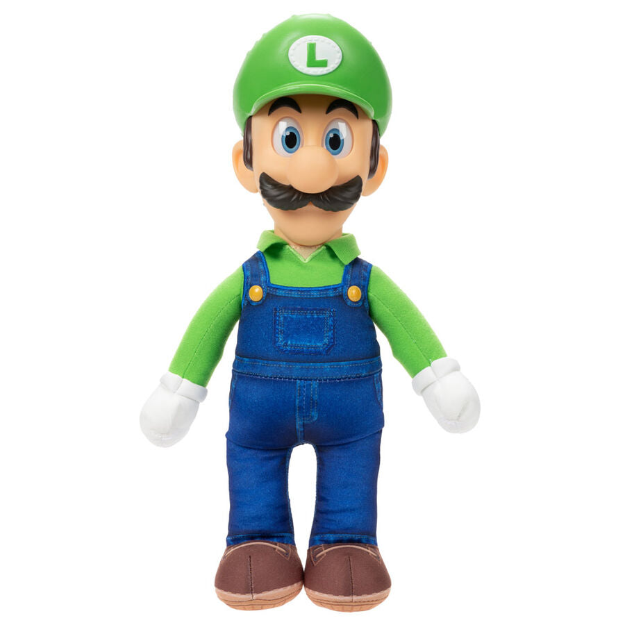 Peluche Luigi posée sur un fond neutre pour une meilleure visibilité