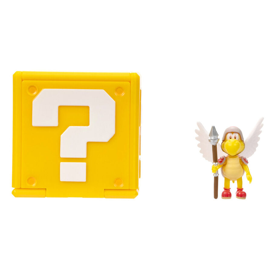 Figurine Mario en action sautant avec poing levé, dynamique et colorée