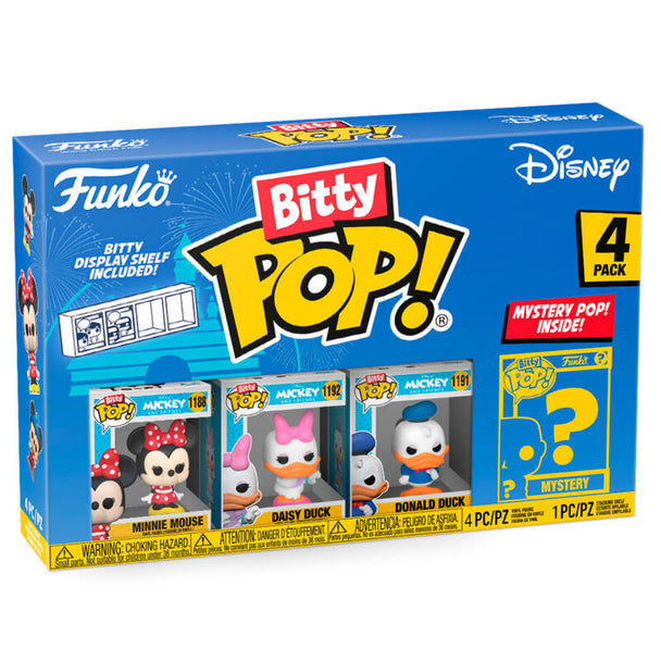 Blister contenant 4 figurines Bitty POP Disney Minnie de 2,2 cm dans leur étui acrylique transparent