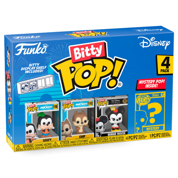 Blister de 4 figurines Bitty POP Disney avec Sorcerer Goofy dans leur boîtier acrylique rigide