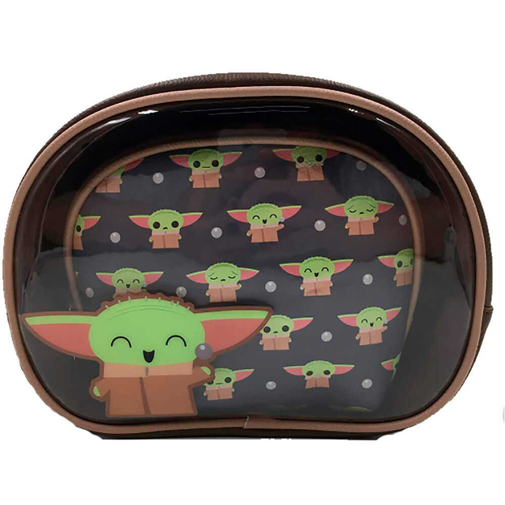 Trousse cosmétique Loungefly Star Wars The Child avec illustration de Yoda sur le devant, vue de face avec fermeture éclair.