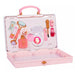 Miroir compact et accessoires de maquillage Disney Princesses disposés soigneusement dans la trousse de voyage