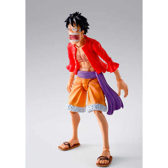 Image montrant la figurine Monkey D Luffy SH Figuarts avec articulation visible et posture dynamique